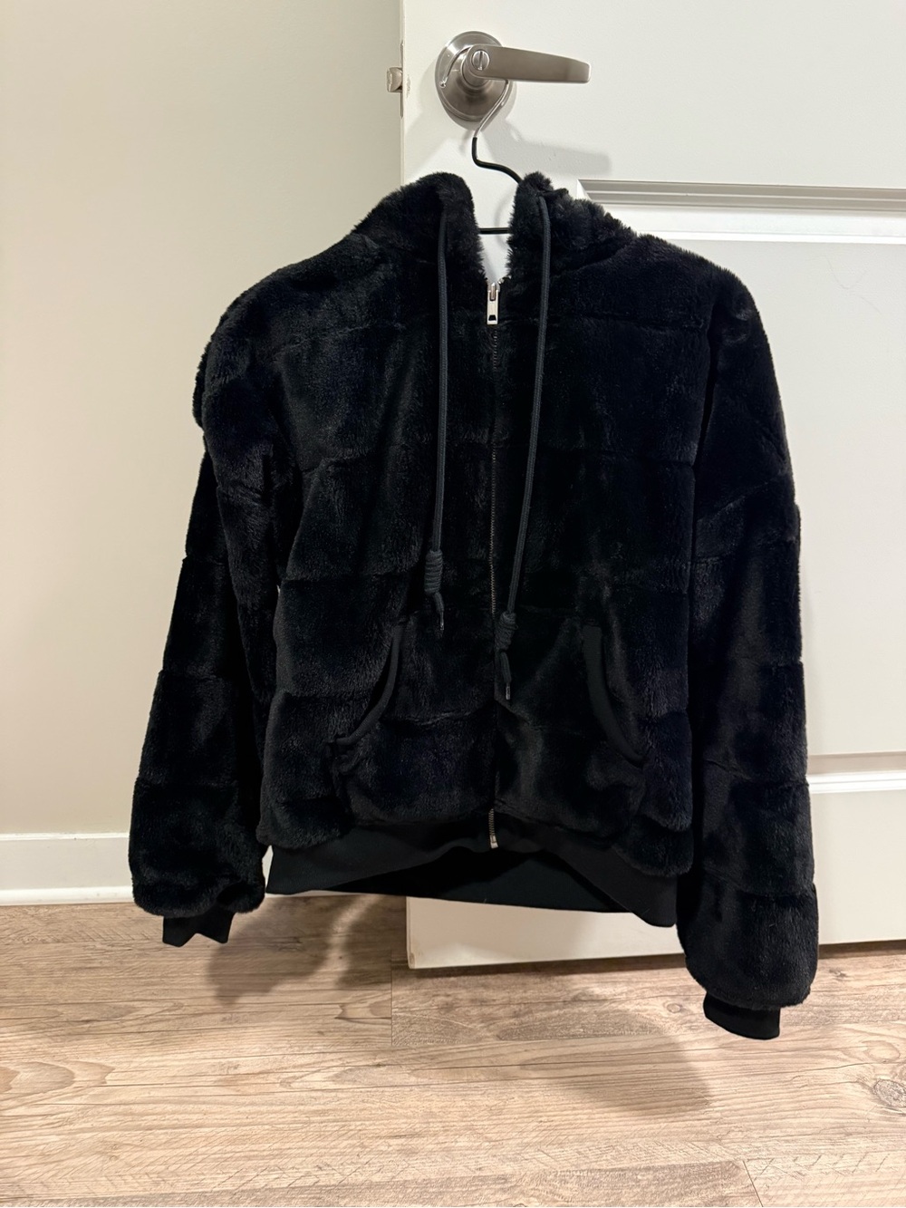 Black Faux Fur Zip-Up Hoodie